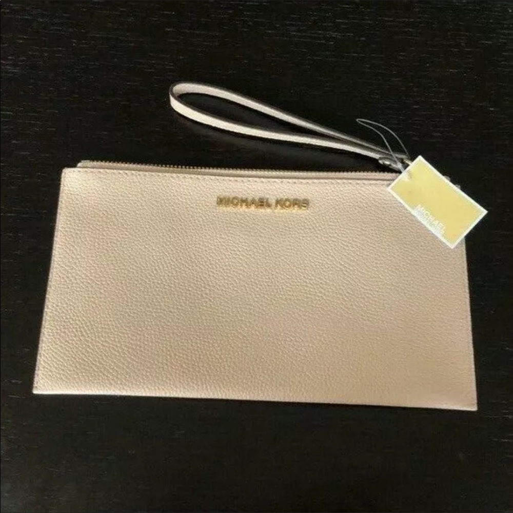 NWT MICHAEL KORS Ballet PINK JET SET LARGE ZIP CLUTCH WRISTLET